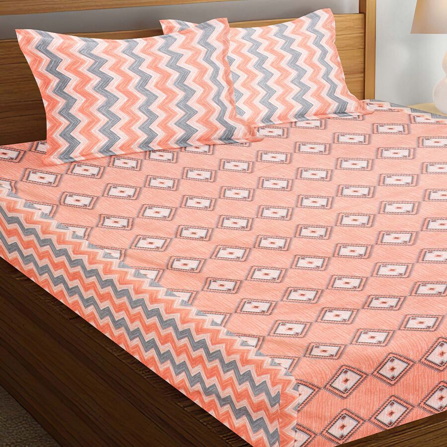 Peach Cotton Double Bedsheet With Pillow Cover, , large image number null