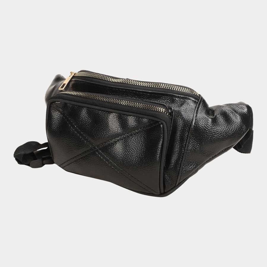 Men's Black Polyurethane Waist Bag, , large