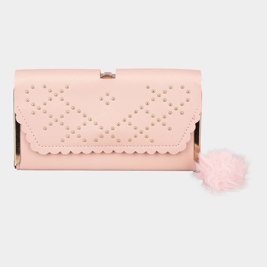 Women's Light Pink Polyurethane Clutch Bag, , large image number null