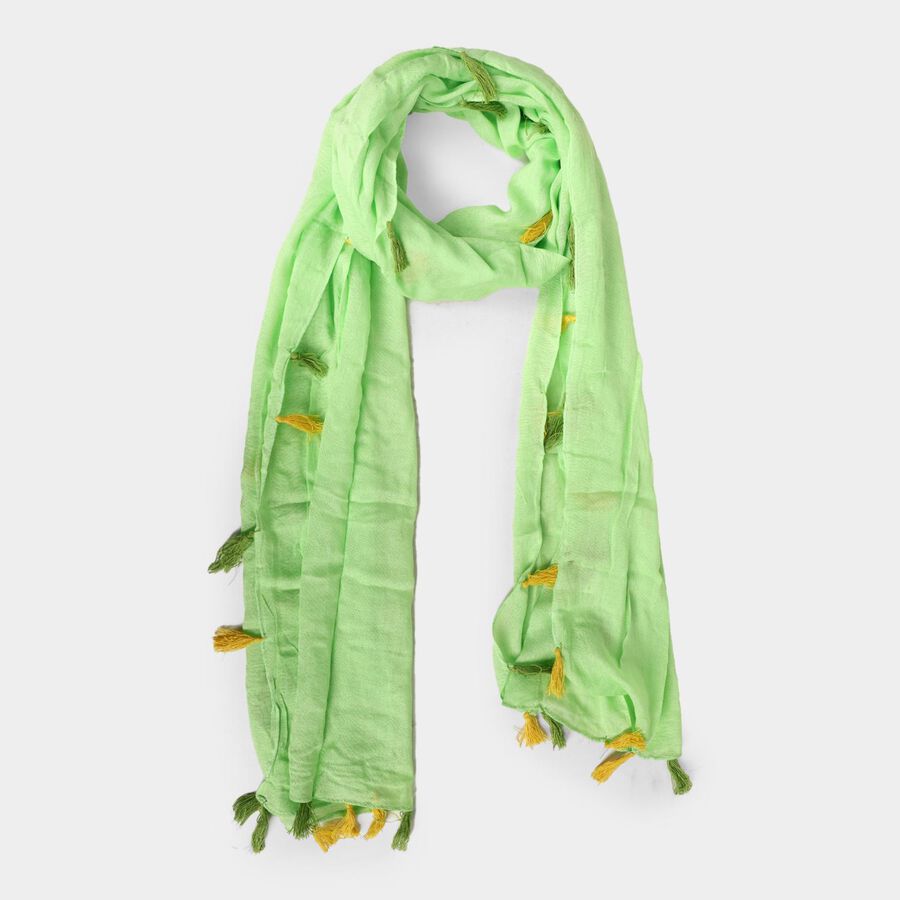 Women's Green Viscose Scarf, , large