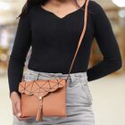 Women's Tan Polyurethane Sling Bag, , small image number null