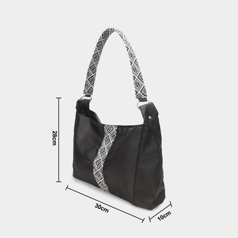 Women's Black Polyurethane Hand Bag, , large