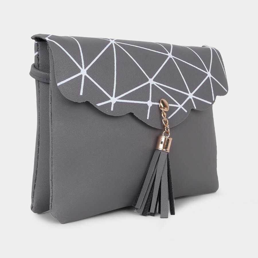 Women's Grey Polyurethane Sling Bag, , large