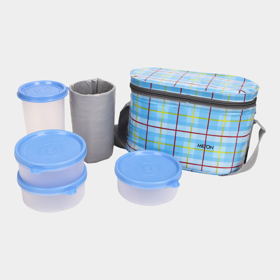 Plastic Lunch Box - 3 Containers; 1 Air-Tight Tumbler; With Bag And Sleeve, , large image number null