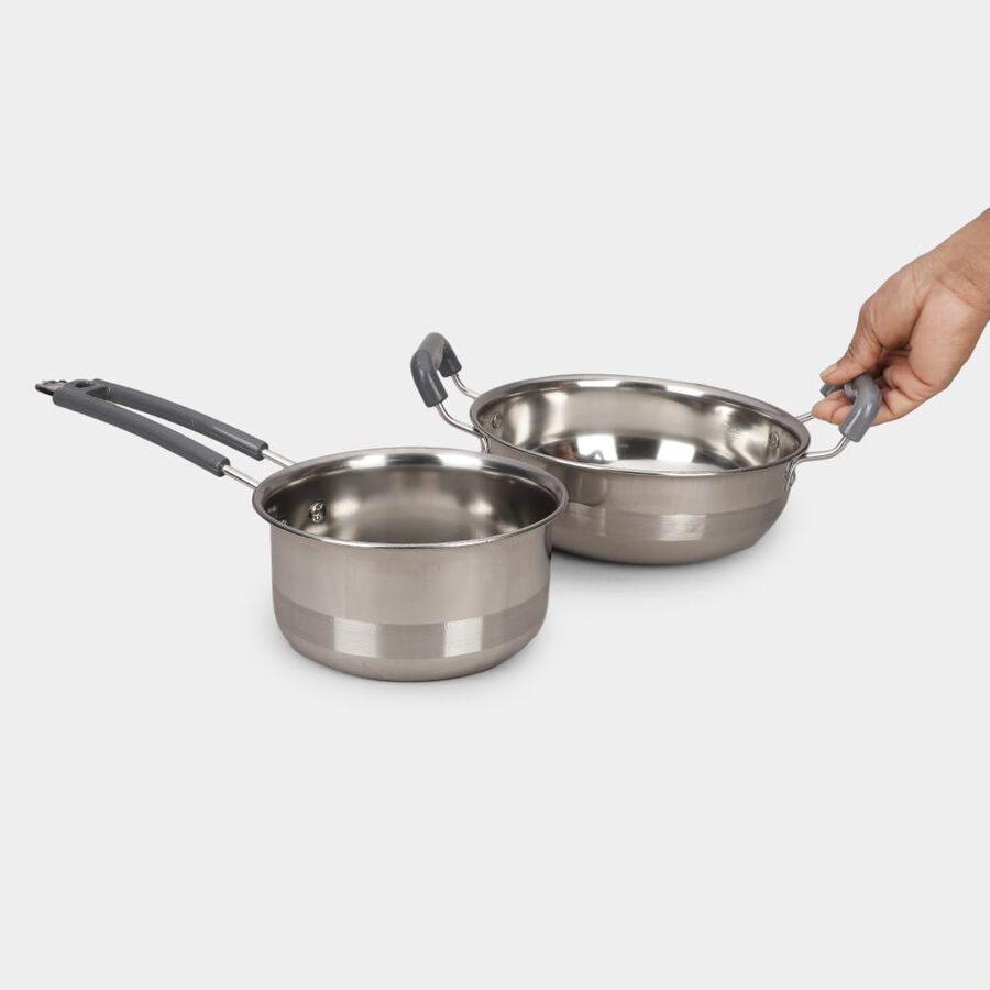 2 Pcs. Steel Cookware(1 Saucepan & 1 Kadahi), , large image number null