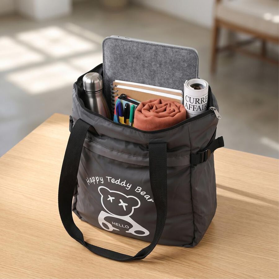 Black Fabric-Polyester Shopping Bag, , large