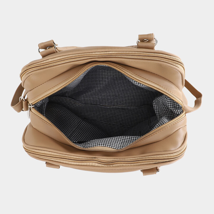 Women's Beige Polyurethane Hand Bag, , large