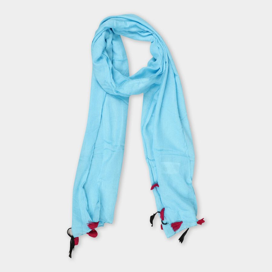 Women's Blue Viscose Scarf, , large