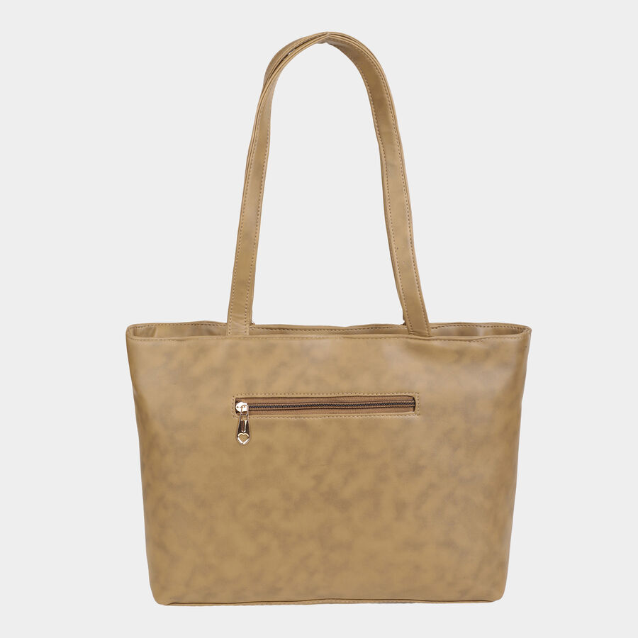 Women's Beige Polyurethane Tote Bag, , large