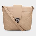 Women's Beige Polyurethane Handbag, , small