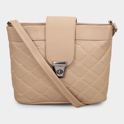 Women's Beige Polyurethane Handbag