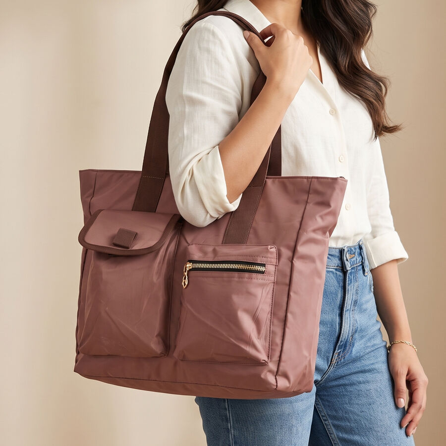 Woman's Beige Polyester Shopping Bag, , large