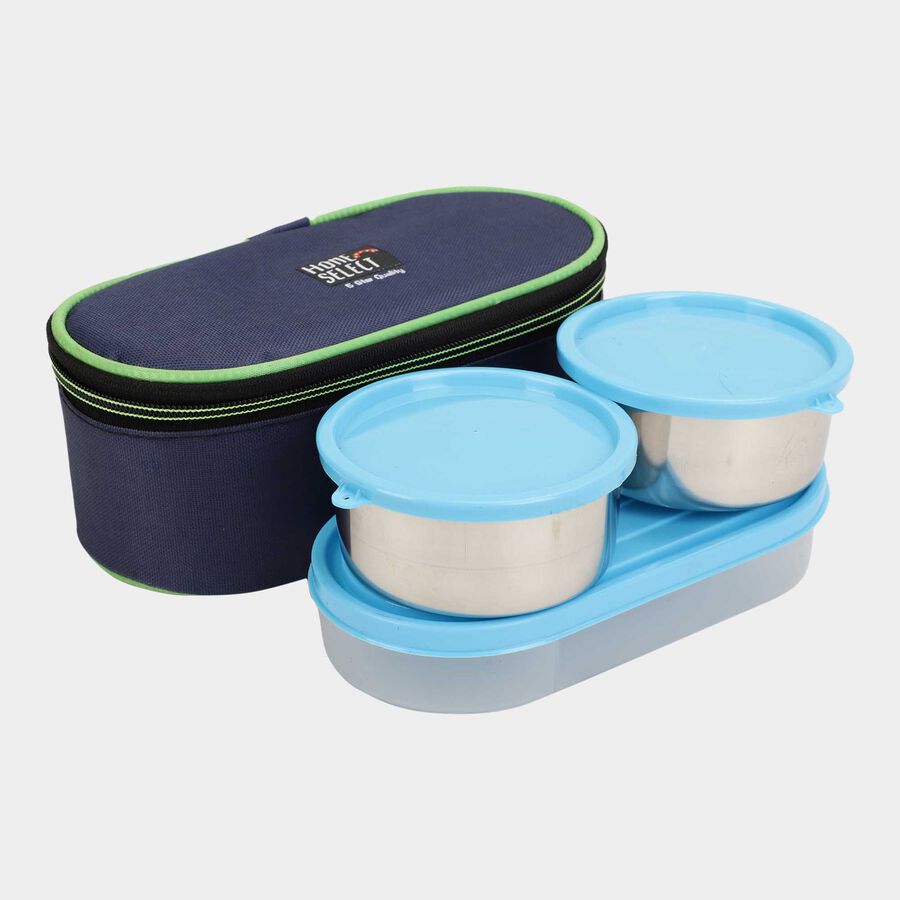 Steel Lunch Box, 3 Containers and 1 Bag, , large image number null