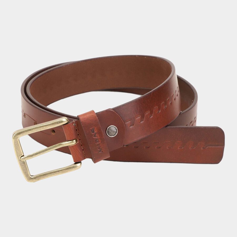 Men's Brown Leather Casual Belt, 38 in. Waist, , large image number null