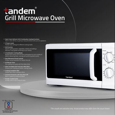  Grill Microwave Oven 20L | Grill & Combination function | 5 Microwave Power levels | 30 minutes Timer | Heat, Cook, Defrost & Grill Functions