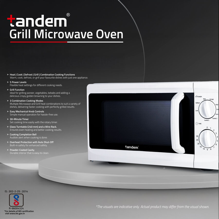  Grill Microwave Oven 20L | Grill & Combination function | 5 Microwave Power levels | 30 minutes Timer | Heat, Cook, Defrost & Grill Functions, , large