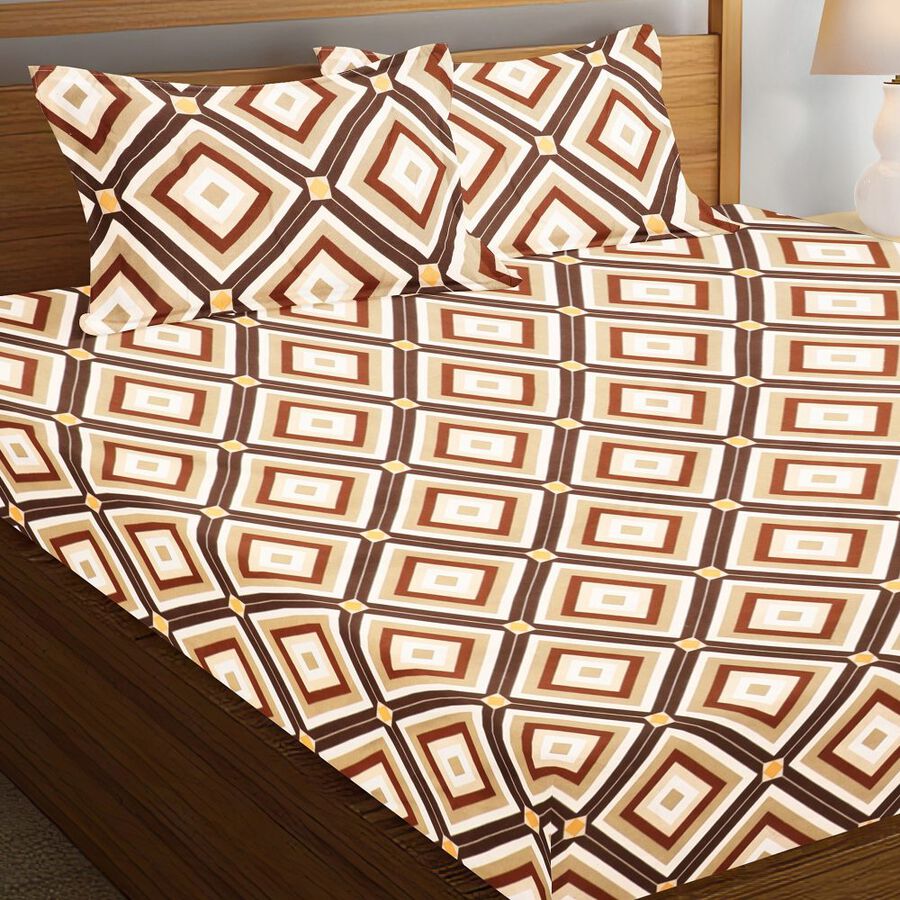 Brown Microfiber Double Bedsheet with Pillow Cover, , large