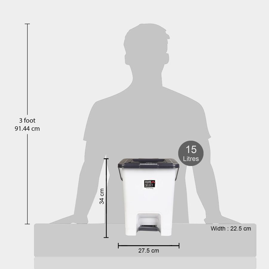 15 L White Plastic Dustbin, , large image number null