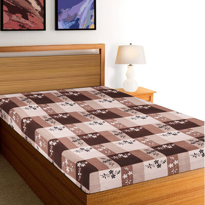 Brown Floral Microfiber Single Bedsheet