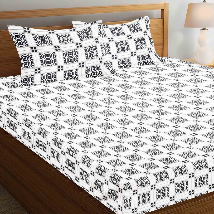 White Microfiber Double Bedsheet with Pillow Cover, , large