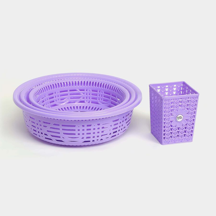 Violet Plastic Basket, Set of 4, , large image number null