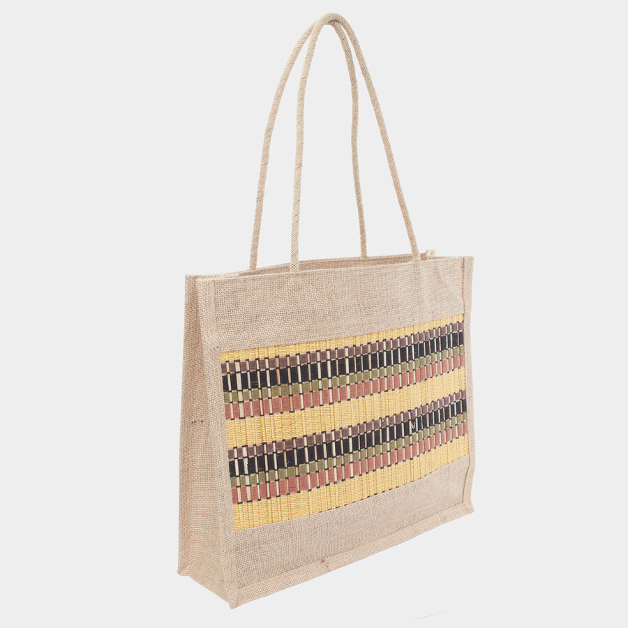 Women's Beige Jute Tote Bag, , large image number null