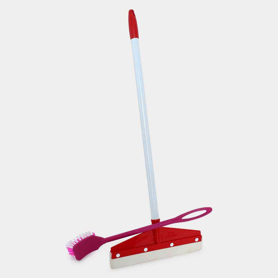 Plastic Bathroom Wiper With Handle And Toilet Brush - Set of 2 - Colour/Design May Vary, , large image number null