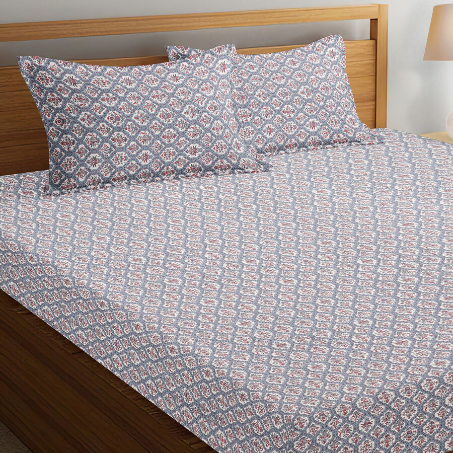 120 GSM Blue Polycotton Double Bedsheet, , large image number null