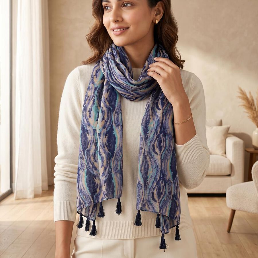 Women's Grey Nylon/Polyester Scarf, , large