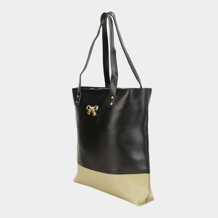 Women's Black Polyurethane Tote Bag, , large image number null