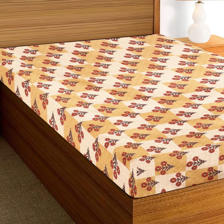 Red, Yellow Microfiber Single Bedsheet, , large