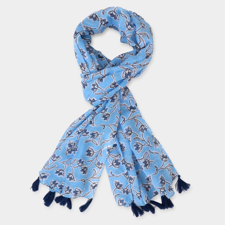 Women's Blue Viscose Scarf, , large image number null