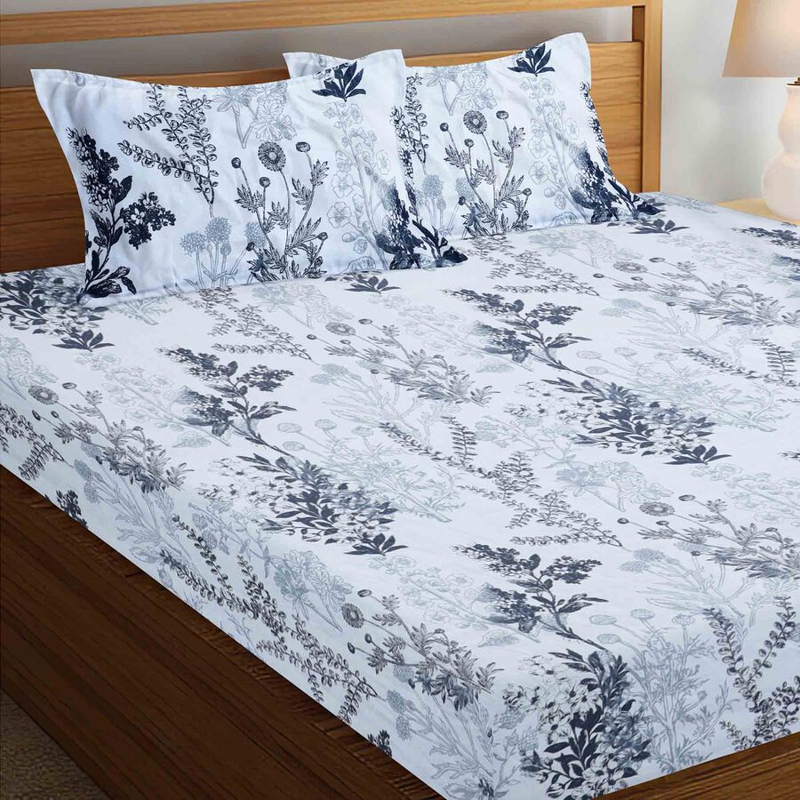 Light Grey Microfiber Double Bedsheet with Pillow Cover, , large