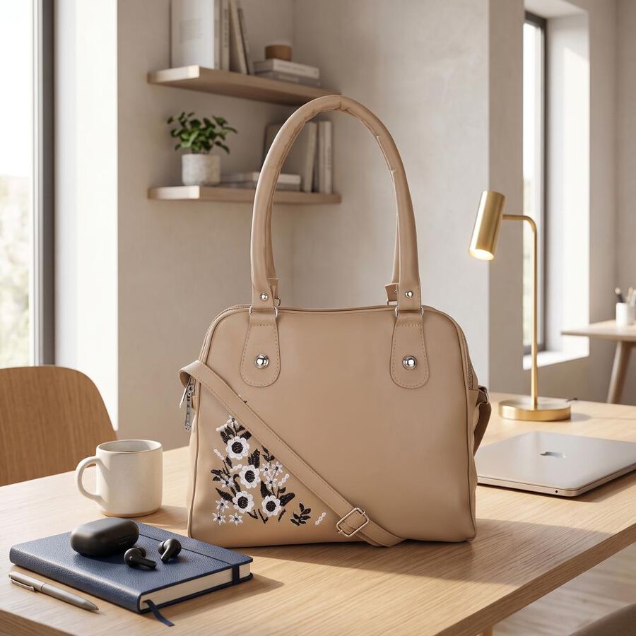 Women's Beige PU Hand Bag, , large