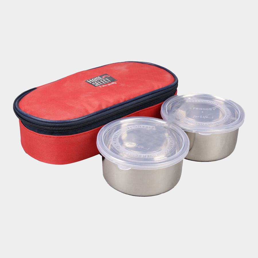 Stainless Steel Lunch Box, 2 Containers And Bag, , large image number null