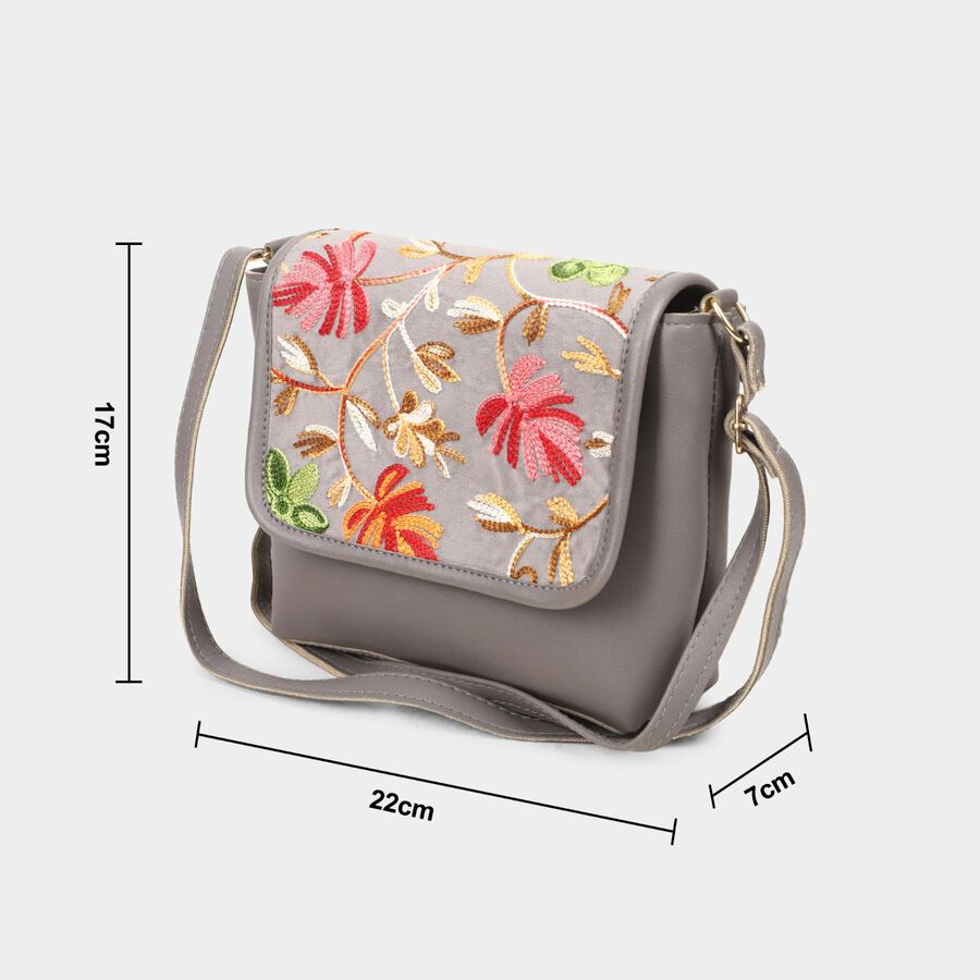 Women's Grey Polyurethane Sling Bag, , large image number null