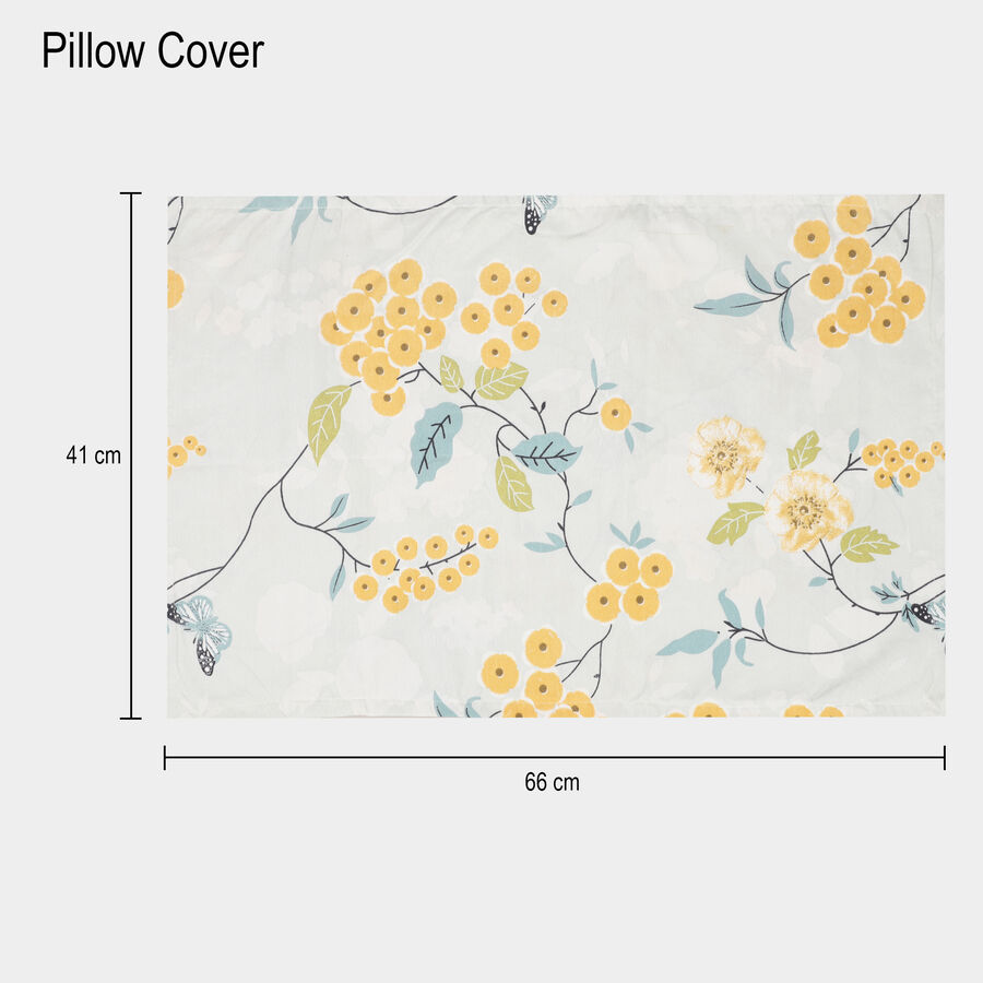 Yellow Floral Printed Single Bedsheet with Pillow Cover, , large