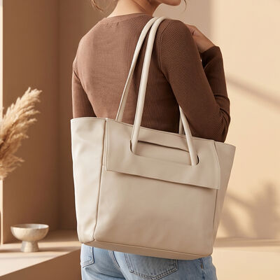 Women's Beige PU Hand Bag 