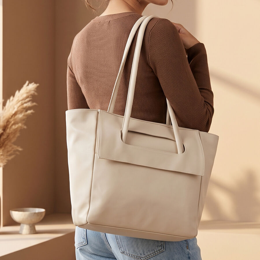 Women's Beige PU Hand Bag , , large