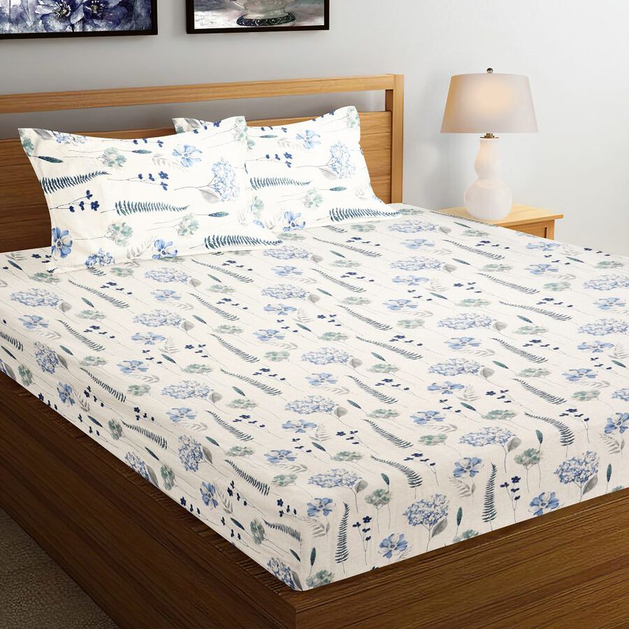 Light Blue Cotton Double Bedsheet With Pillow Cover, , large image number null