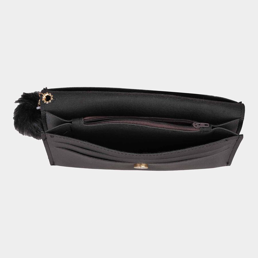 Women's Black Polyurethane Hand Pouch, , large image number null