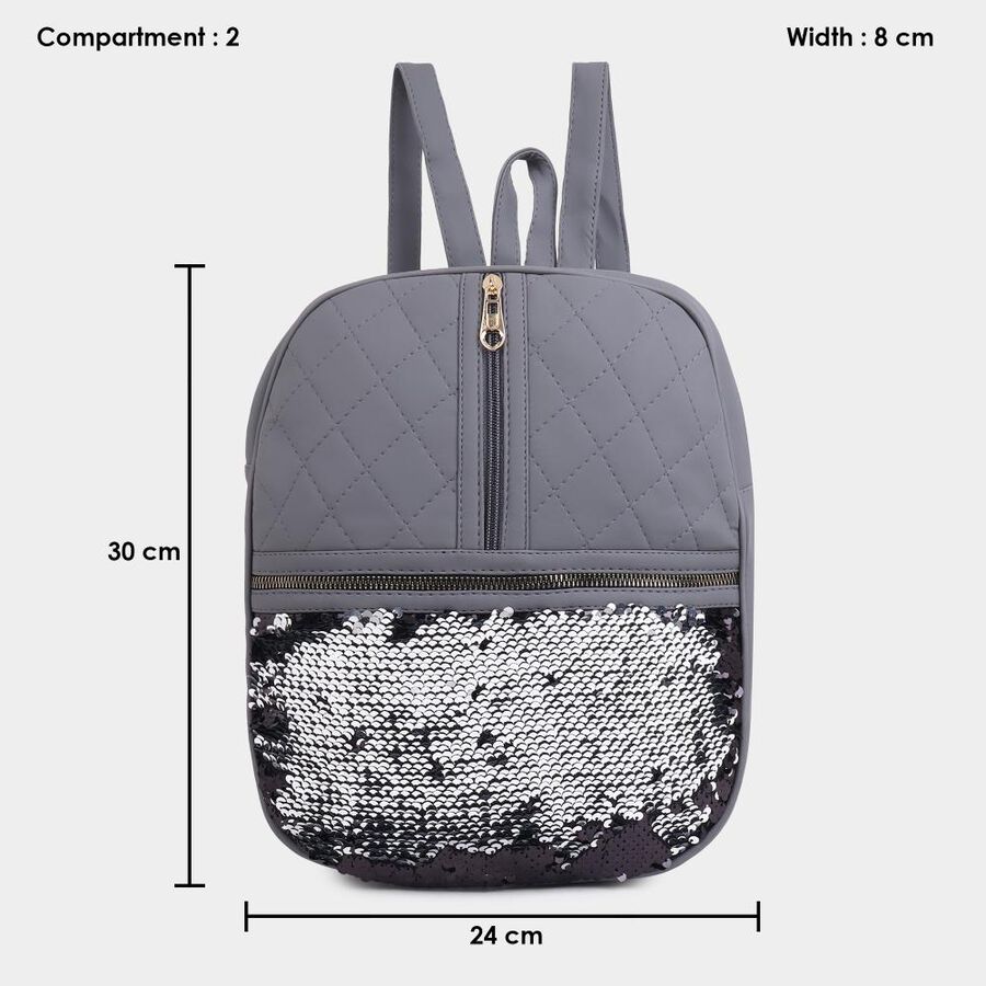 Women's Grey Polyurethane Backpack, , large image number null