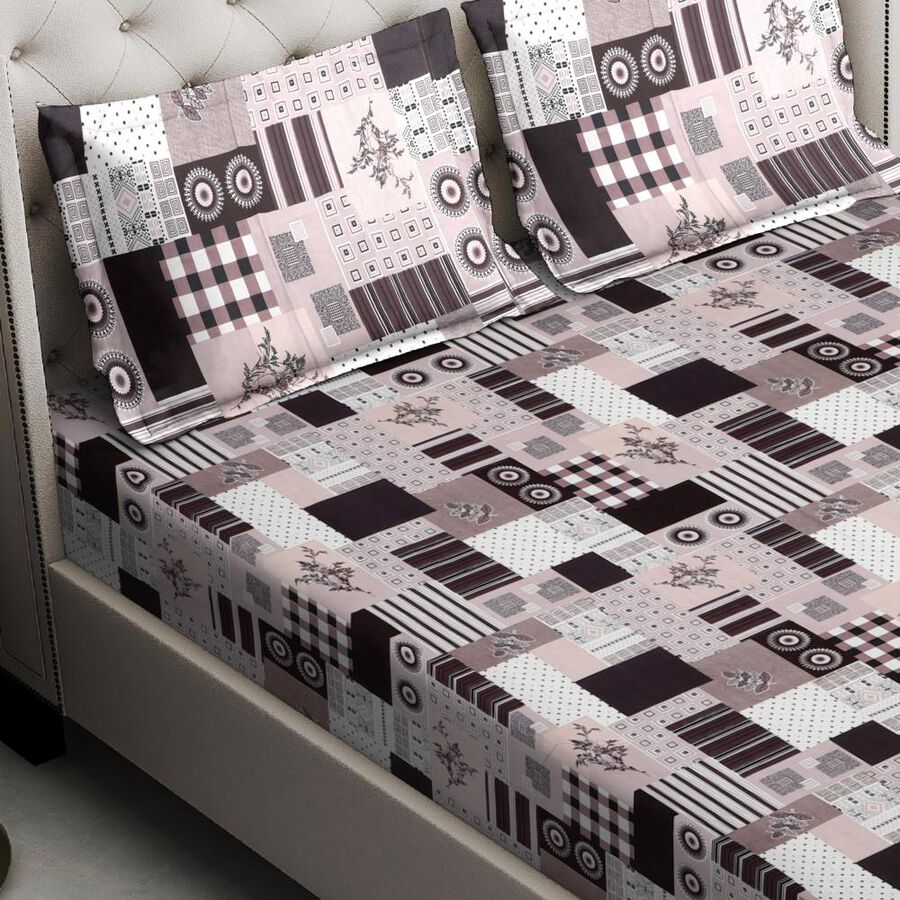 Brown Microfiber Double Bedsheet with Pillow Cover, , large