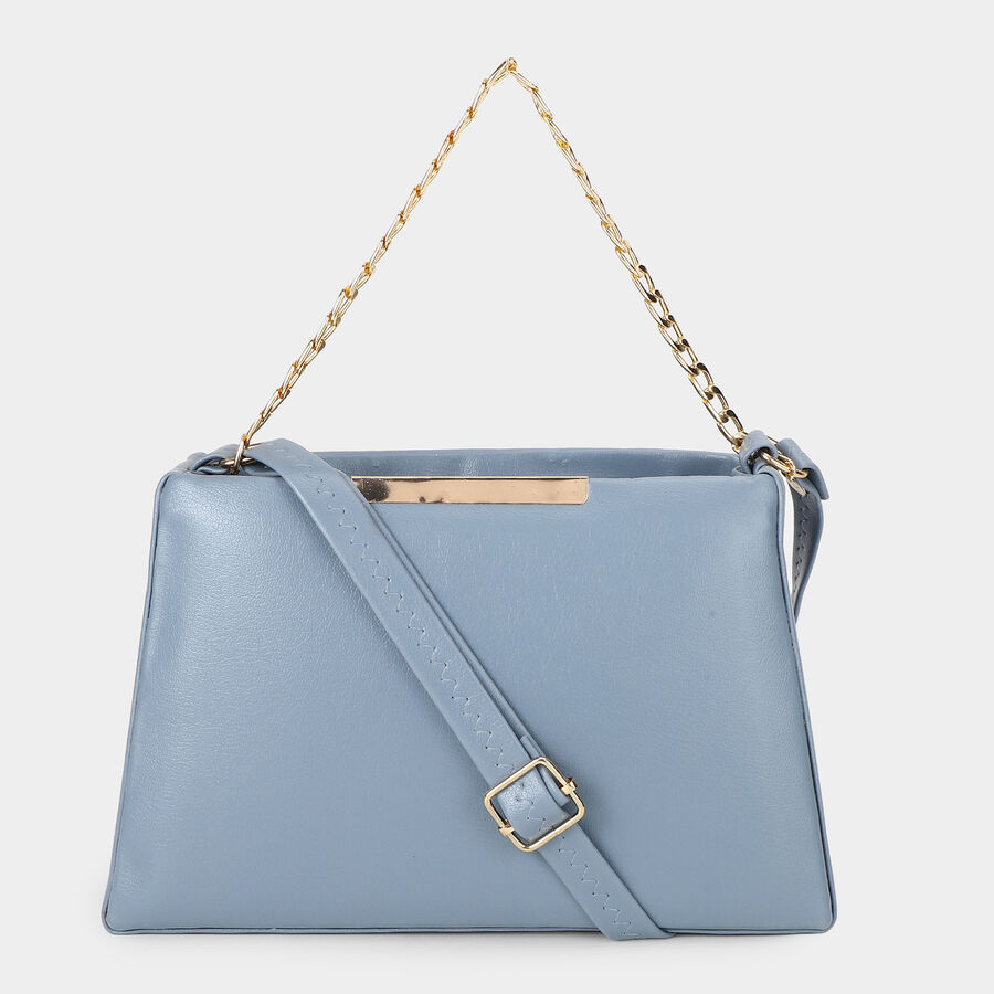 Women's Light Blue Polyurethane Bag, , large