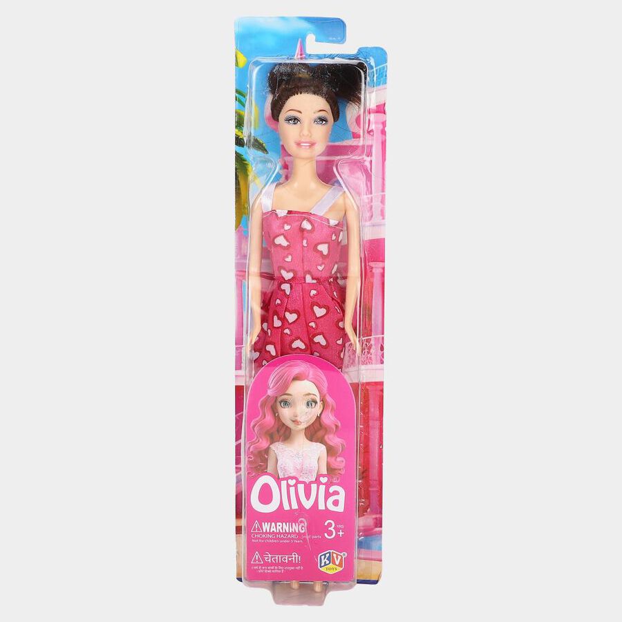 Kid's Cute Princess Doll in Pink Heart Print Dress, , large