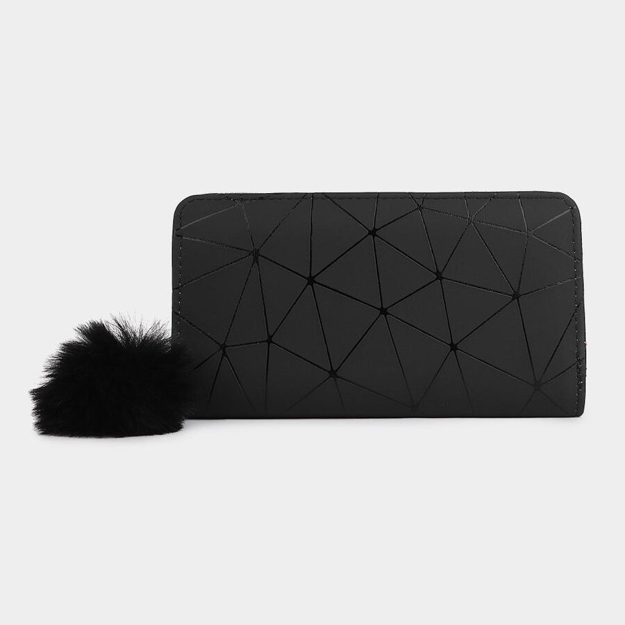 Women's Black Polyurethane Long Wallet, , large image number null