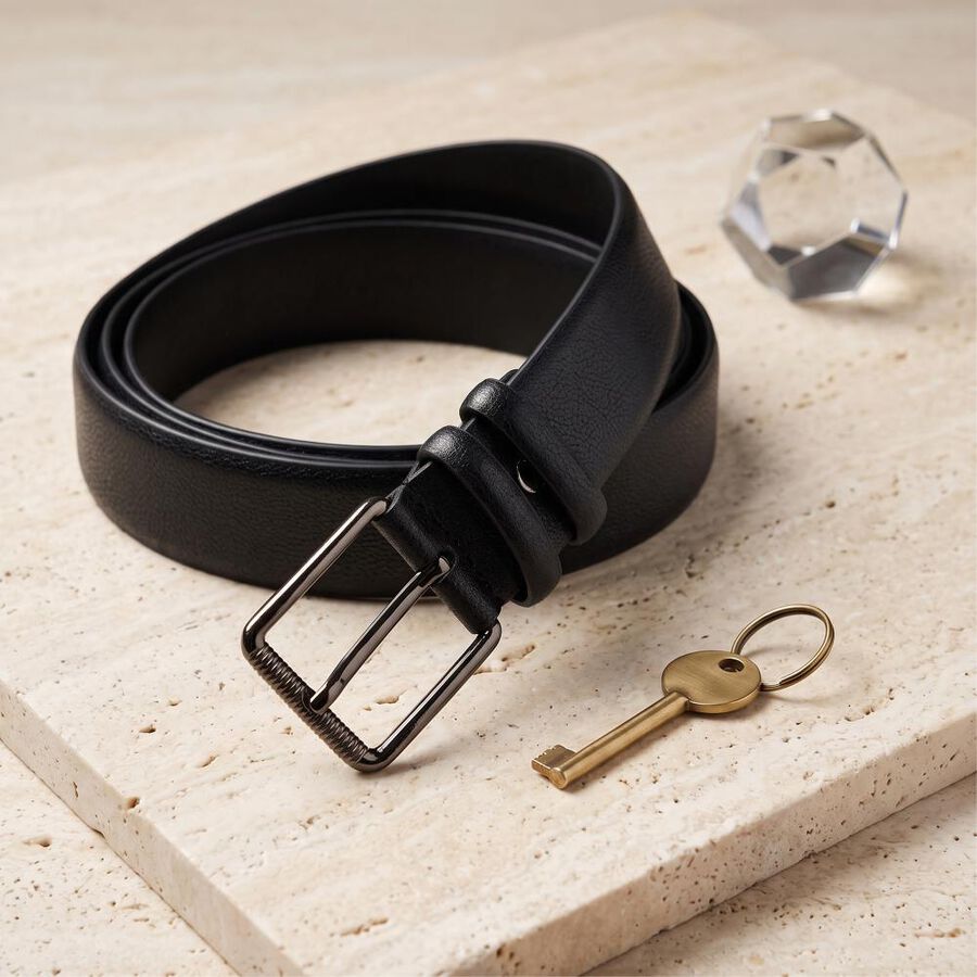 Men's Black PU Belt, , large