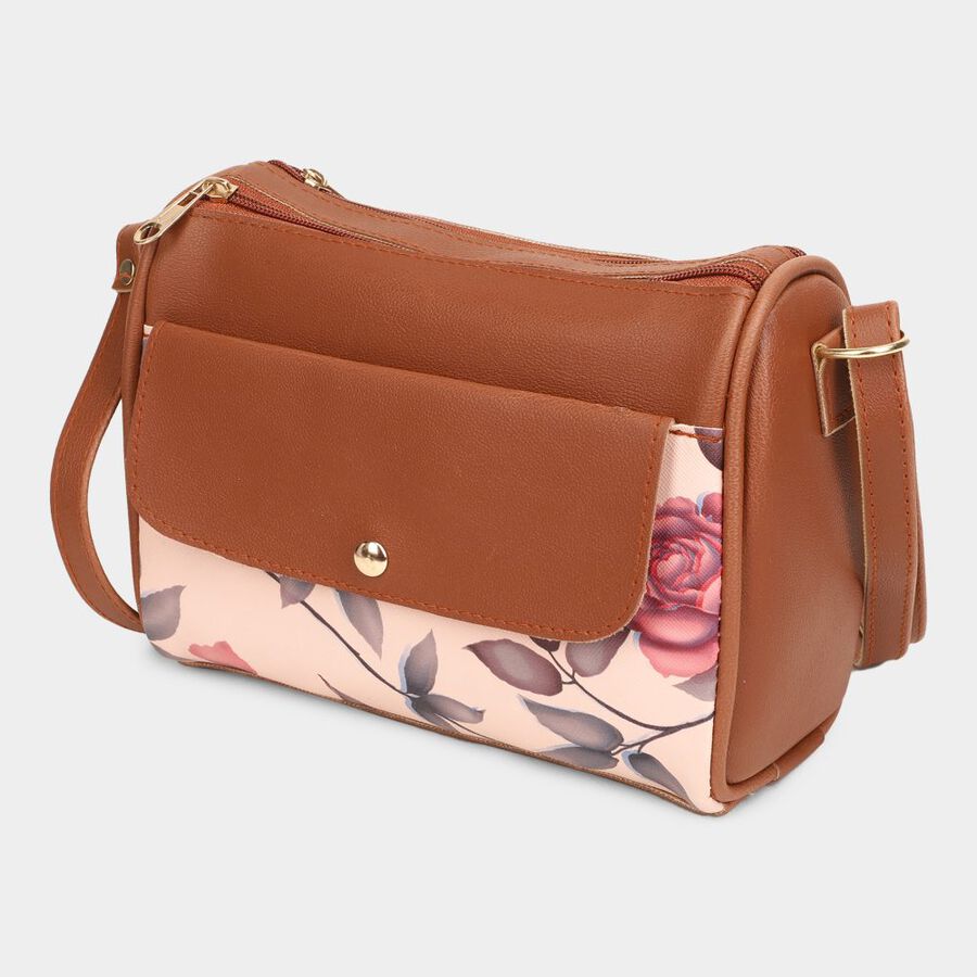 Women's Tan Polyurethane Sling Bag, , large image number null