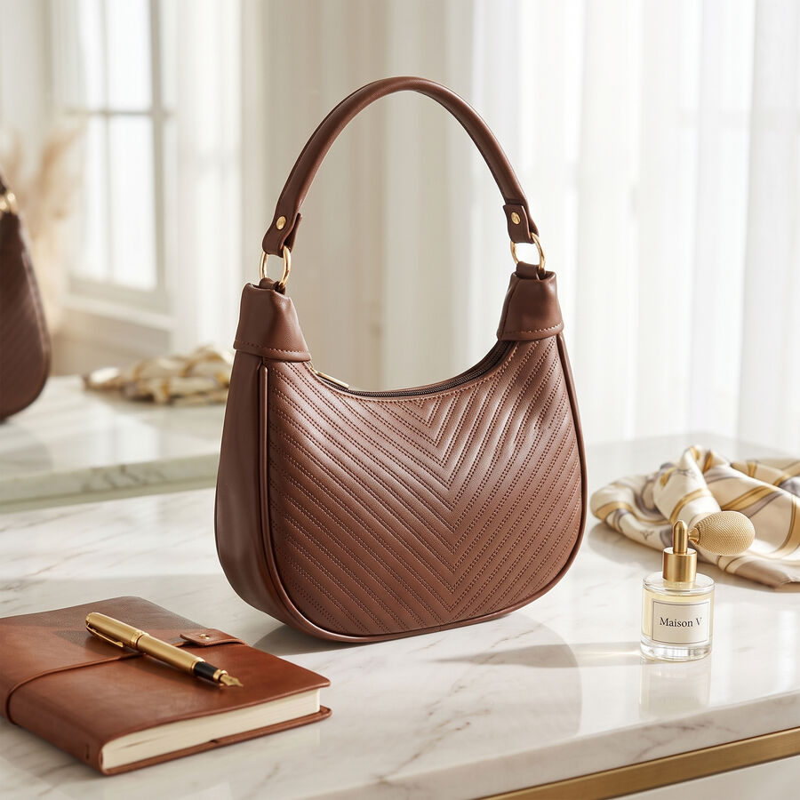 Woman's Brown Polyurethane Bag, , large