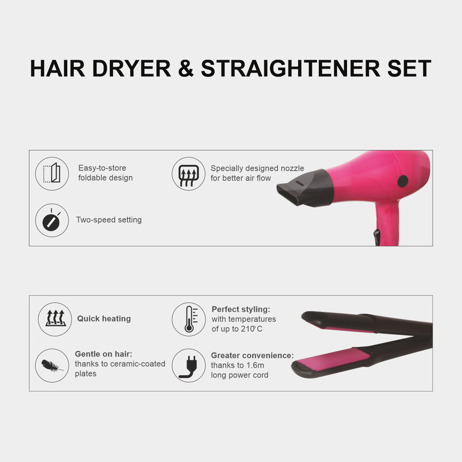 Foldable Hair Dryer & Straightener Combo, , large image number null